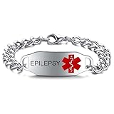 JF.JEWELRY Epilepsy Medical Alert Bracelet for Women | Stainless Steel Emergency and Allergy Alert Bracelet