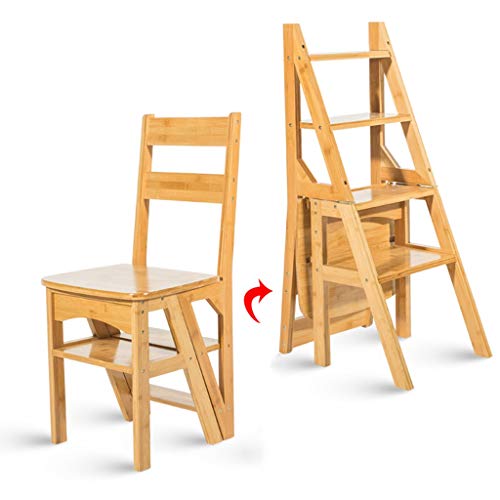 Escalera plegable taburete banqueta Escalera pequeña de madera, mini taburete plegable ligero con pedal antideslizante resistente y ancho Paso 4, 90 kg (Color : Wooden color)