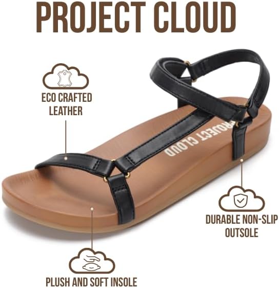 Project Cloud Sandals for Women 2026 - Strappy Adjustable Womens Sandals with Plush Insole - Lightweight & Non Slip Women Footwear - Everyday Wear Womens Slides (Brandy,BLK,7) - Image 2