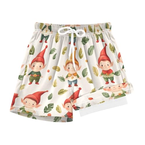 Cute Spring Elf Boys Swim Trunks with Compression Liner Quick Dry Bathing Bottom Kids Beach Shorts