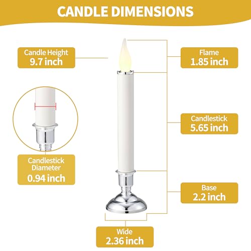 Image of Battery Operated LED Window Candles 9.7 Inch Tall with Automatically Timer 8 Hours On /16 Hours Off - Set of 6 Noble Flickering Flameless Candles and Window Candle in Silver Shine