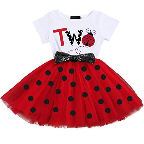 It's My 1st/2nd Birthday Cake Smash Outfit One Two Year First Birthday Party Tutu Dress for Baby Girls Princess Shiny Letter Sequin Bow Polka Dot Tulle Dress Prom Dancewear Costume Red Ladybug Two