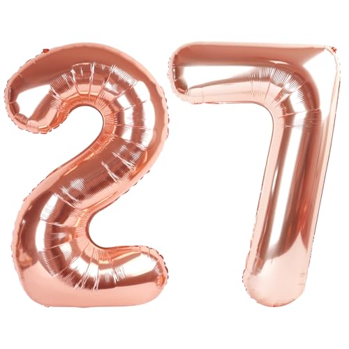 Image of Number Balloons 27 Balloon 40 inch Rose Gold for 27 Birthday Decoration | Saturated Color, Large 40 in, With Straw & Hanging Hole, For Back-to-School Season, Wedding, Christmas, New Year, Anniversary