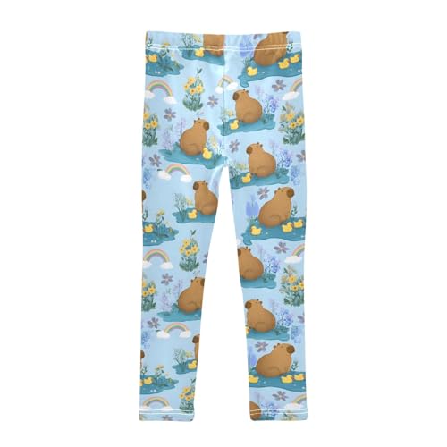 Duck Capybara on Pond Girls Leggings Athletic Pants Tights Stretch Bottom2