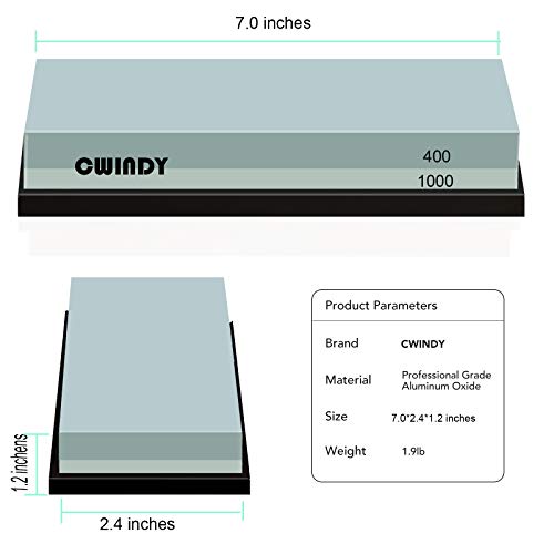 Cwindy 06272020 Whetstone Sharpening Stone Kit Dual Sided 400/1000 Grit Professional Whetstone Knife Sharpener Stone Wet Stone Set Nonslip Rubber Base thumb #2