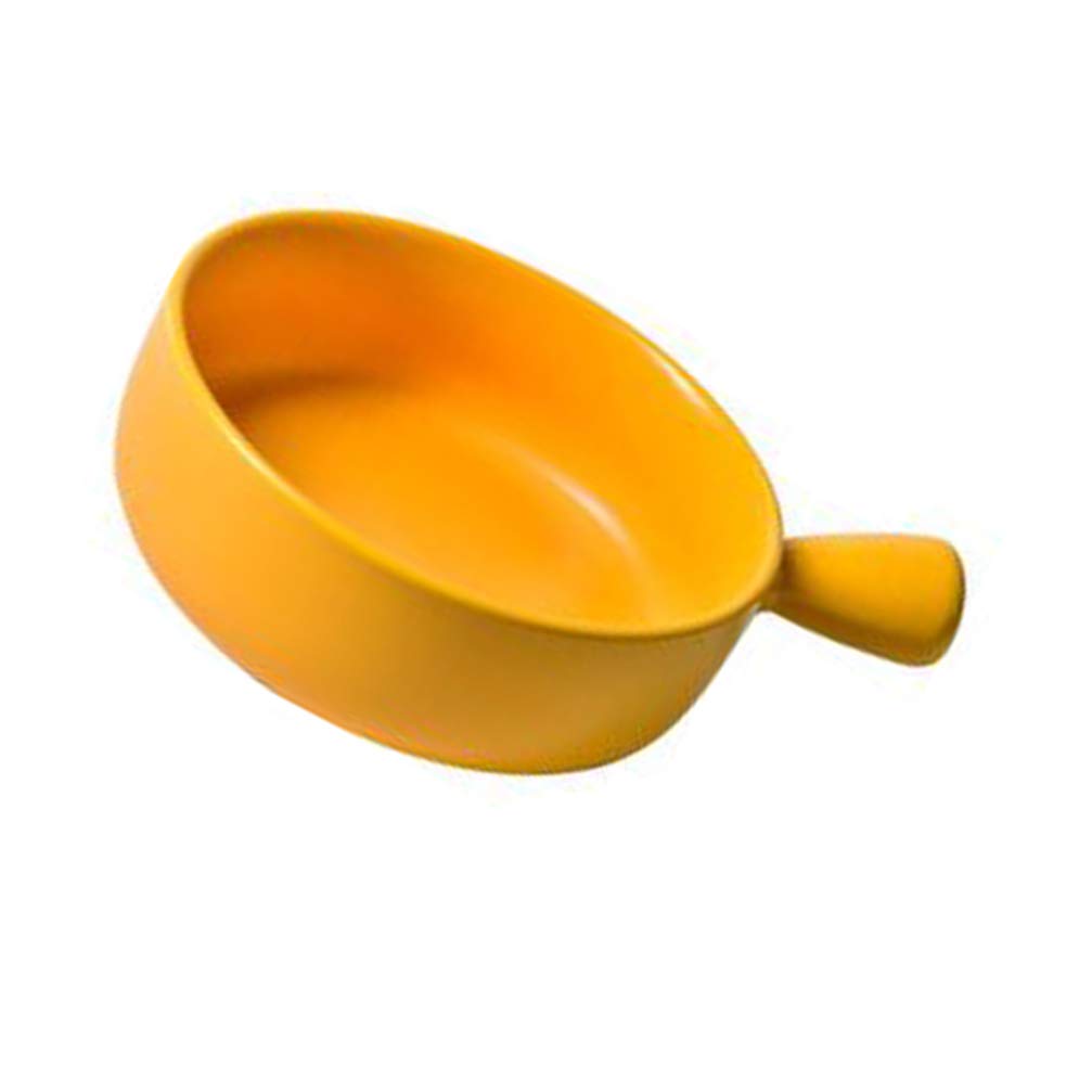Hemoton Ceramic Matte Baking Dish: Yellow Round Dinner Plates Oven Safe Roasting Lasagna Pan with Handle Round Dish