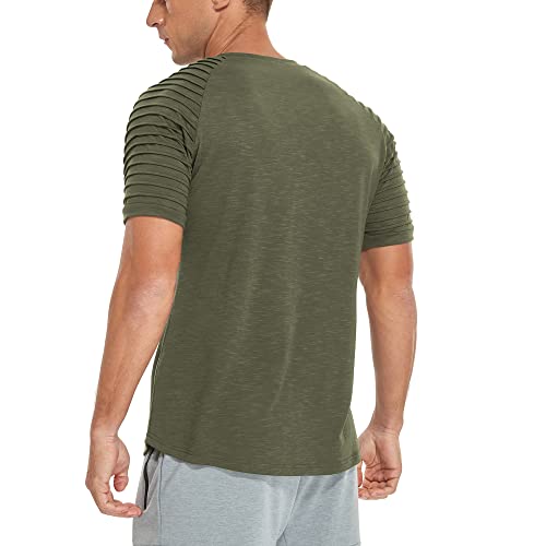 Nitagut Men's Muscle Workout T-Shirt Pleated Raglan Short Sleeve Gym Athletic Fashion Tee Top, Army Green,Xx-Large #TOP3