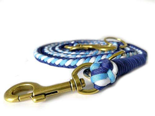 Leisegrün Paracord Hundeleine 2m | Handgefertigte Leine 3-Fach verstellbar | Handmade für kleine und mittelgroße Hunde (Indigo Twist, 2 m) | Farbe: Hellblau-Blau