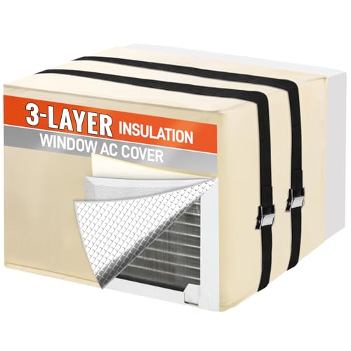 Window Air Conditioner Covers for Outside Unit to Protect AC and Winter Insulation, Waterproof & Snowproof AC Covers for Outside Window Units with 3 Layers Insulation, 21' W x 15' H x 16' D - Beige