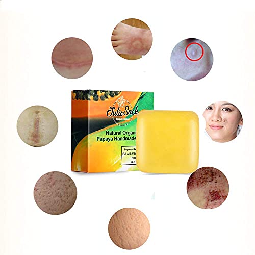 Juliesack Feel Pure Be Pure, Natural Organic Papaya Handmade Dead Skin Remover Exfoliate Soap Bar- 100G | Deep Cleansing Oil Control Prevent Acne, Pimples, Blackheads & Anti-Wrinkle | Moisturiser Face & Body #TOP4