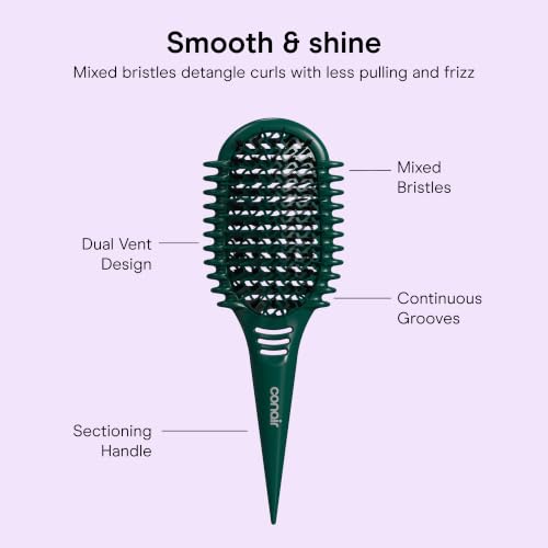 Image of Conair Curl Define Pro Detangler Brush | Dual-Vent Technology for Long Hair & Loose Curls, 3-Piece Set, Green, BR74516IN1L