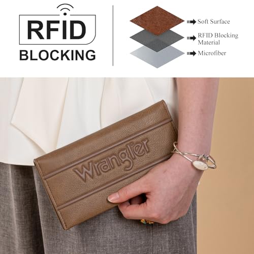 Montana West X Wrangler Large Women Wallets Minimalist Compact Credit Card Organizer for Woman Ladies Female Rfid Bifold Checkbook Covers with Detachable Zipper Coin Pocket