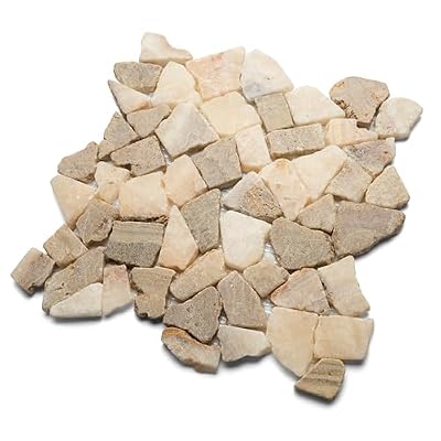 Premium 12 by 12 inch mesh backer pebble tiles for shower, bathroom, backsplash, and flooring - Eco-friendly river stone tiles for both indoor and outdoor use - Glazed Tan and White Quartz Mosaic Tile