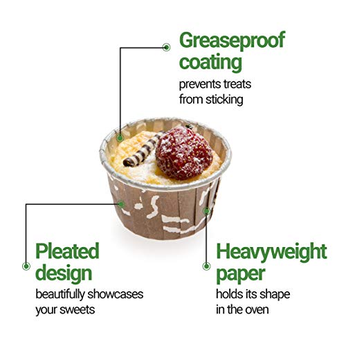 Restaurantware Panificio Pleated Baking Cups, 1 Oz Baking Cups - Muffins, Cupcakes, Mini Snacks - Brown Chocolate Wisp Print - Disposable - 200Ct Box #TOP4