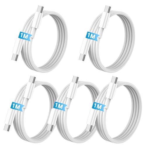 Gartmost [5-Pack] USB C to C 60W Fast Charging Cable, 480 Mbps Data Transfer【5 * 1M】,PD 3.0 Compatible with iPhone 17/16/15 Plus Pro Pro Max, MacBook, Pad, Galaxy and More（White）