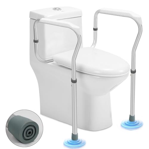 Exquilnova Aufstehhilfe Toilette ohne bohren Toilettensitzerhöhung mit Armlehnen Höhenverstellbar Robust WC Aufstehhilfe Toilettenhilfe WC Haltegriff für Senioren und Behinderung