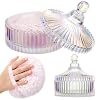 Tioncy 2 Pcs Extra Large Dusting Powder Puff and Container for Women-6'' Glass Crystal Dusting Powder Container Soft Washable Reusable Velour Face(Dazzling,Classic)