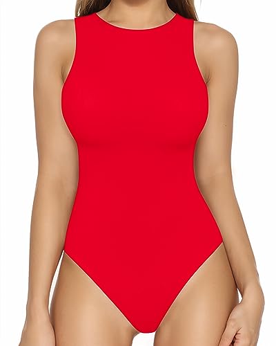 Image of MANGOPOP Sexy Round Neck Racerback Ribbed Sleeveless Tank Top for Women Navy Blue