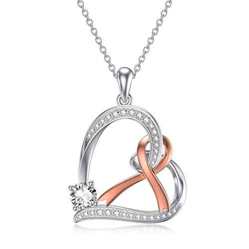 Wtyim 1Ct Moissanite Breast Cancer Survivor Necklace For Women 14K Gold Plated S925 Silver Moissanite Heart Pendant Necklace Mother's Day Birthday Christmas Gifts For Her Mom Wife Girlfriend #TOP11
