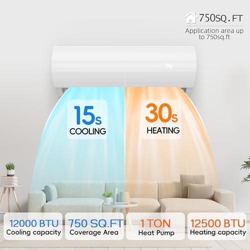 12000BTU Mini Split Air Conditioner Heat Pump, 19 SEER2 Inverter Compressor AC Unit Cools Rooms up to 750 Sq. Ft, 115V D - Additional View