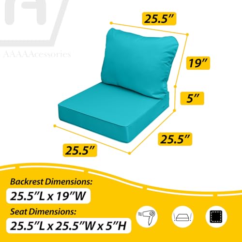 Image of AAAAAcessories Outdoor Deep Seat Cushions, Waterproof, Fade-Resistant Patio Furniture Replacement Cushions, 25.5 inch x 25.5 inch x 5 inch + 25.5 inch x 19 inch, Set of 2, Turquoise Blue