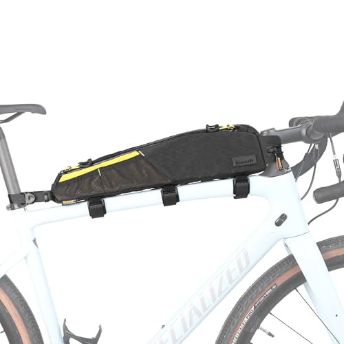 Rhinowalk Bolsa de tubo superior para bicicleta, bolsa impermeable de 2,1 L, accesorios de ciclismo profesionales para bicicleta de montaña y carretera (grande), negro y amarillo