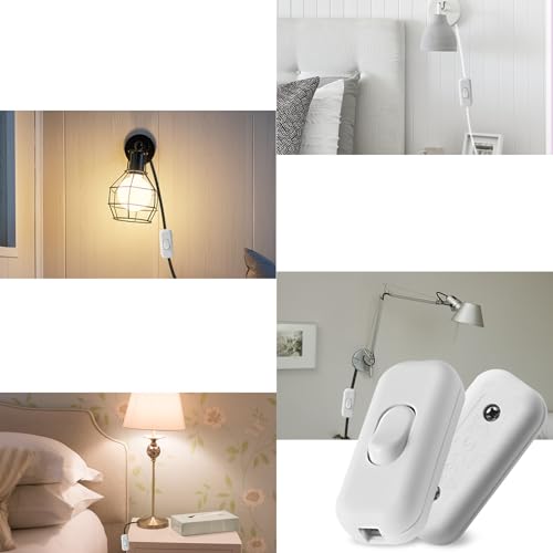 2 Stück Inline Schalter Zwischenschalter,Kabelschalter, 2-adrige und 3-adrige Zuleitungen, für alle Arten von Elektrischen Lampen, Tischlampen (weiß)