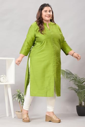 Image of DARIKA Women's Solid Straight Kurta with 3 /4 Sleeves | Front Button Placket | Comfortable Plus Size Ethnic Wear Kurti for Casual