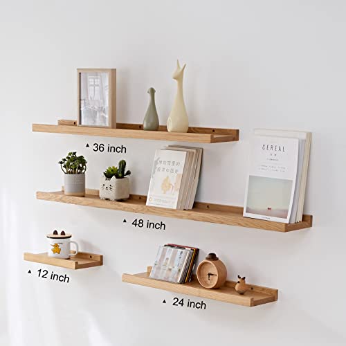 Recogwood Floating Shelves Wall Mounted, 16 Inch Wall Shelves For Decor And Storage, Natural Solid Oak Wood Shelf, Picture Ledge For Bedroom/Bathroom/Living Room/Kitchen/Laundry Room, Natural Color #TOP5
