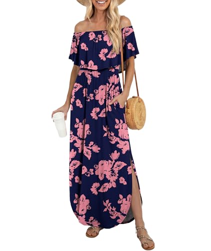 Image of LILBETTER Womens Off The Shoulder Ruffle Party Dresses Side Split Beach Maxi Dress