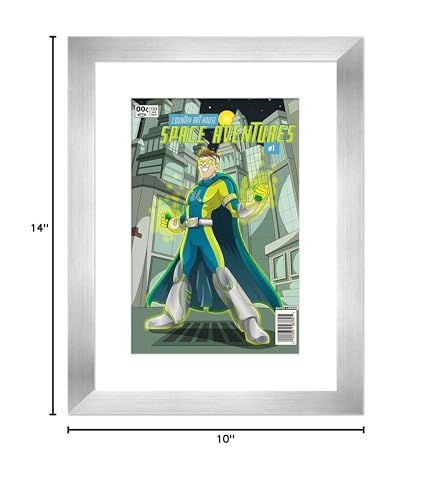 Comic Book Frame Silver Matted For Comics Published Between 1986 and Present Day (Golden Age Comic Solid Wood Frame) Made to Showcase 1 Comic Under UV Acrylic with Acid Free White Matting Made in USA