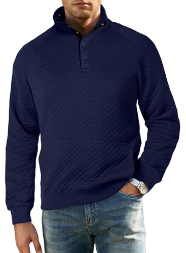 JMIERR Mens Fall Fashion Quarter Button Pullover Quilted Sweatshirts 2023 Sweaters Jackets with Kangaroo Pockets2