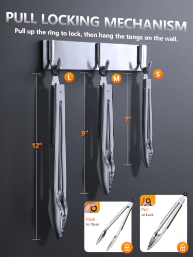 Bnlcd Stainless Steel Kitchen Tongs with Teeth Good Grip, Set of 3 Black - image 2