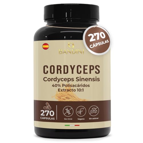Bandini® Cordyceps Sinensis | Dosis Alta: 6500 mg - 270 Cápsulas Veganas | Extracto Natural CS-4 10:1 con 40% Polisacáridos Bioactivos | Hongo oruga Energizante y Vigorizante | Sin Aditivos, Vegano