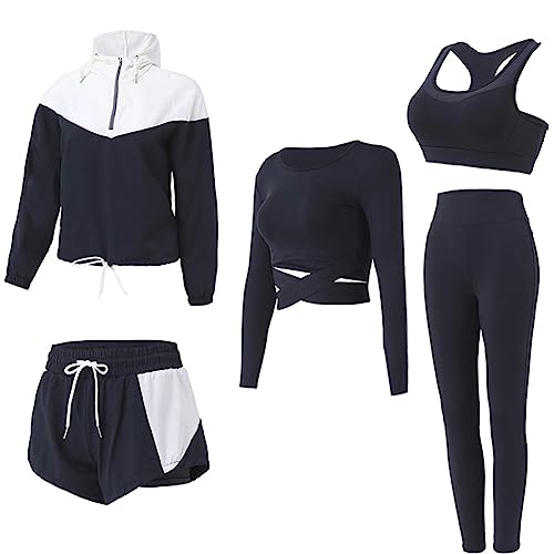 BOTRE Damen Sport Set 5er-Set Traingsanzug Sportanzüge Jogginganzug Gym...
