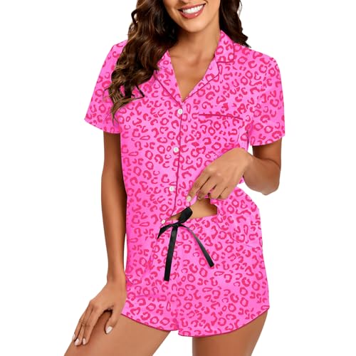 Image of Silk Pajamas for Women Satin Womens PJ Set 2 Piece Short Lounge Set Summer Sleepwear Notch Collar Button-Down Pjs