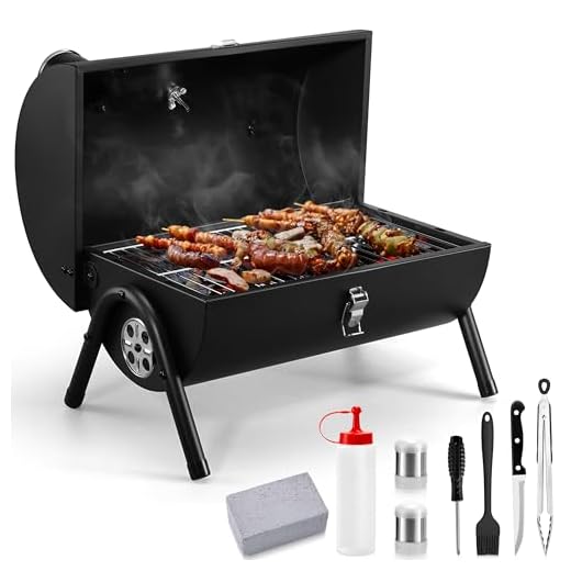 Portable Charcoal Grill Set of 8, Leonyo Outdoor Small Tabletop BBQ Charcoal Grill with Barbecue Tongs, Kinfe, Grill Brick, Compact Mini Camping Grill for Outdoor RV Picnic, Patio, Backyard, Beach