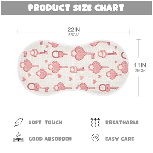 vvfelixl Muslin Burp Cloths Pink Heart Keys Baby Washcloths for Baby Girl Boys 2 Pack2