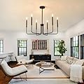 HHR Black Chandeliers, 6-Light Metal Candle Farmhouse Chandeliers, Rustic Industrial Modern Chandeliers Lighting Fixtures Hanging for Living Room, Kitchen, Bedroom, Dining Room(Bulbs are not included)
