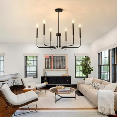 HHR Black Chandeliers, 6-Light Metal Candle Farmhouse Chandeliers, Rustic Industrial Modern Chandeliers Lighting Fixtures Hanging for Living Room, Kitchen, Bedroom, Dining Room(Bulbs are not included)