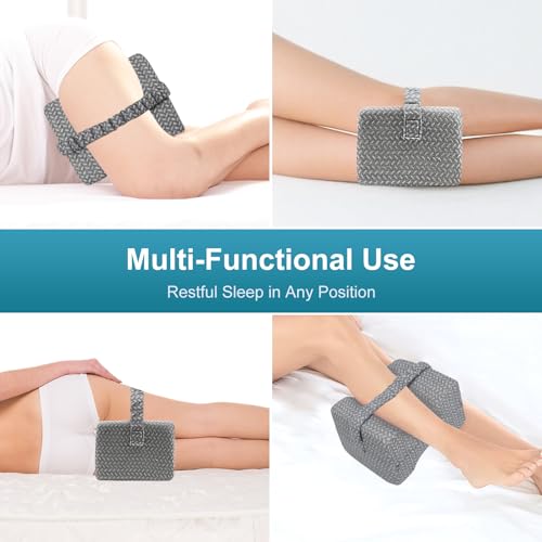 Knee Pillow for Side Sleepers, Memory Foam Knee Pillow, Leg Pillow with Strap for Hip Pain, Back Pain, Sciatica Pain Relief, Alignment Pillows for Side Sleepers, Gray