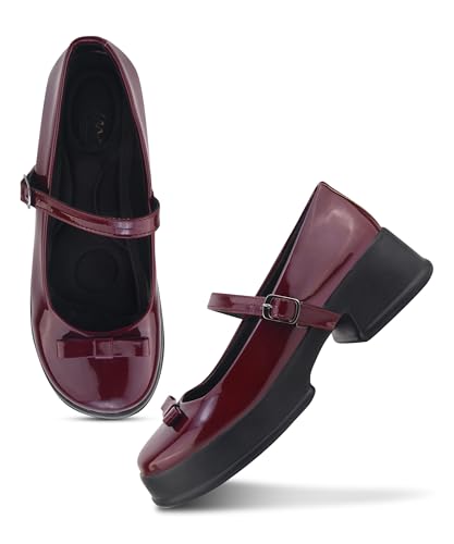 Image of JM LOOKS Elegant Single Strap Platform Mary Janes for Women Showcasing A Chic Bow Detail and Durable Block Heels