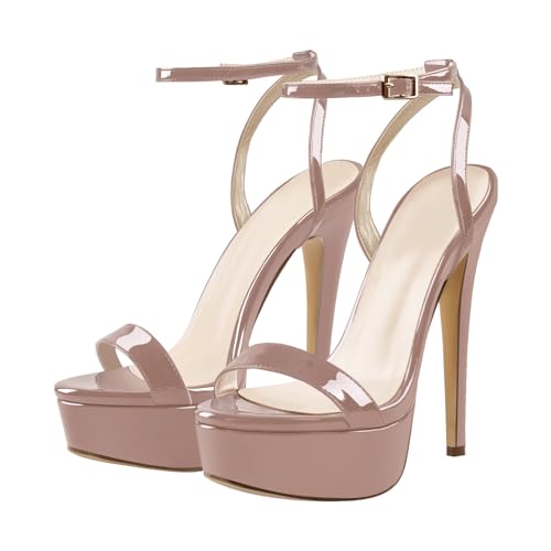 Image of Platform Stiletto High Heels for Women, Round Open Toe Ankle Strap Sexy Heeled Sandals for Wedding Party Dress