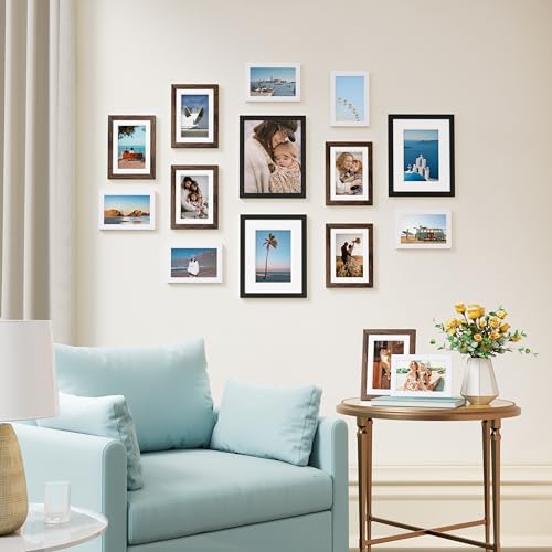 Image of Vittanly 15 Pack Picture Frames Collage Wall Decor, Multi Sizes Including 3pcs 8x10, 6pcs 5x7 and 6pcs 4x6 Photo Frames, Gallery Frame Set for Wall or Tabletop Display, Black, Brown and White