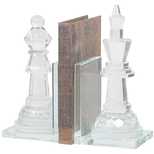 Deco 79 Crystal Chess Decorative Bookends Oversized Non Skid Bookends with Cut Crystal Designs, Set of 2 Office Bookends4 W, 10