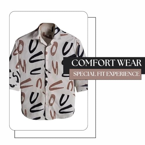 Image of MiraMichi Men's Corduroy Printed Half Sleeve Casual Shirt - Regular Fit Hip Length