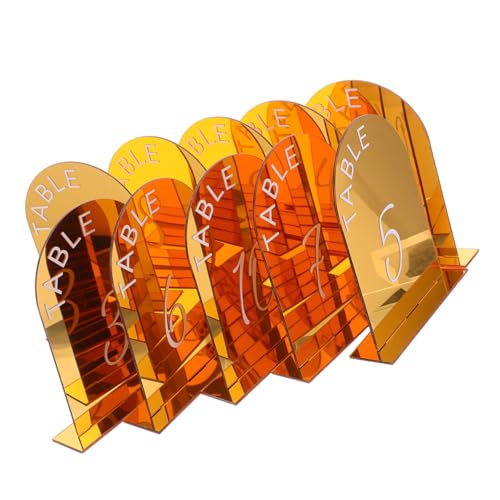 HOUDERCO 10個両面金色アーチ型アクリル卓番号サイン スタンド付き 卓上番号ホルダー 結婚式 披露宴 パーティー バンケット用 簡単設置 軽量携