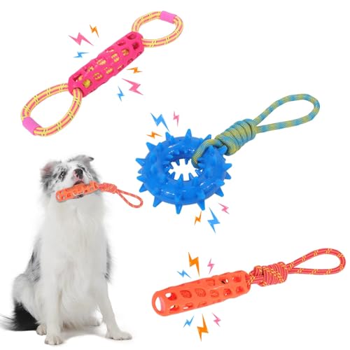 MoeSoce 3PCS Dog Rope Toys Tug of War Toy for Medium Large Dogs, Dog Squeaky Outdoor Toys for Water...