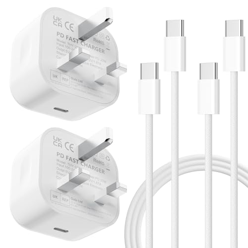 BIHPJD iPhone 16 Charger, USB C Charger, 2PC 20W Dual Port USB Fast Wall Charger, USB C Charger Block for iPhone 16/16 Pro/16 Pro Max/15/15 Pro/15 Pro Max/iPad Pro (2-Pack 5.9 ft USB-C Cable Included)