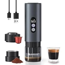 AMZCHEF Portable Coffee Maker Rechargeable w/ 9000mAh Battery, 2-in-1 Travel Espresso Maker for Ground/NS Capsules, Car Espresso Machine Self-Heating for Camping, RV, Hiking, Office, Aluminum